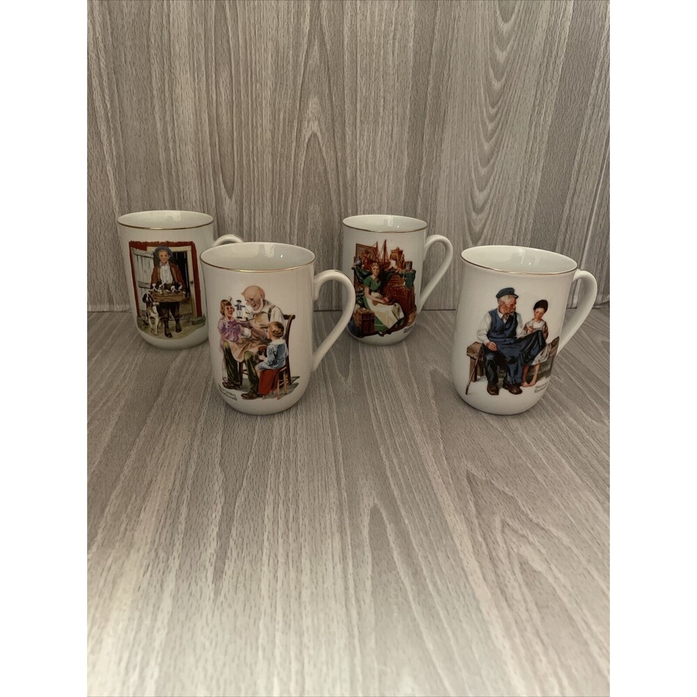 Vintage Norman Rockwell Coffee Cups Mugs Set of 4 Museum Collection 1982/1985